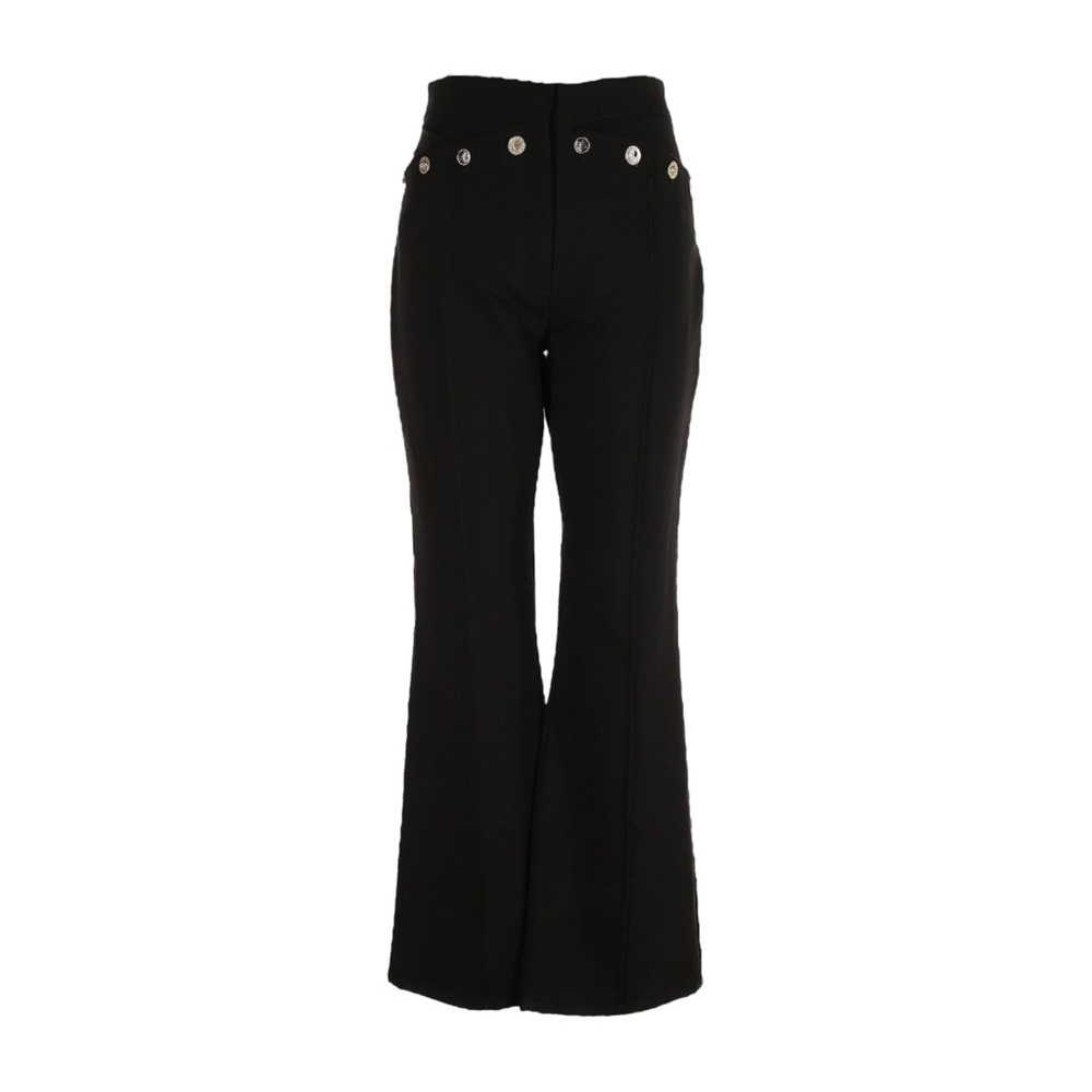 ZARA XXL Tall High Waist Flare Black Ponte Knit Pants NWT Gold Button Sailor